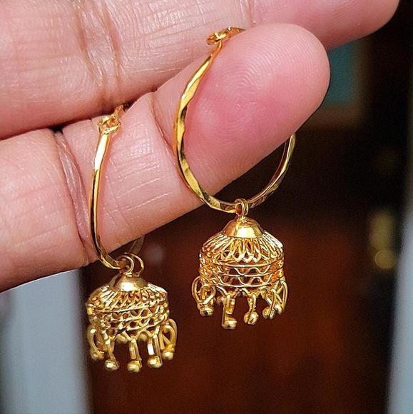 22k Real Gold Plated Hoop  Earrings | Earrings | Small Gold Earrings | Jhumka NW - Picture 2 of 5